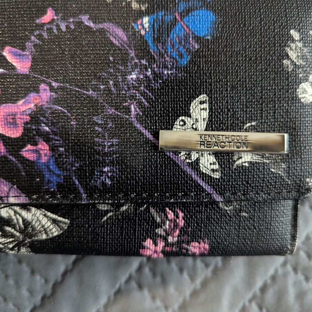 Kenneth Cole Reaction Black and Purple Floral Clutch